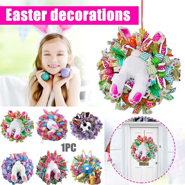 1PC Easter Door Bunny Wreath Easter Spring Outdoor Indoor Hanging Wreath Home Craft Supplies