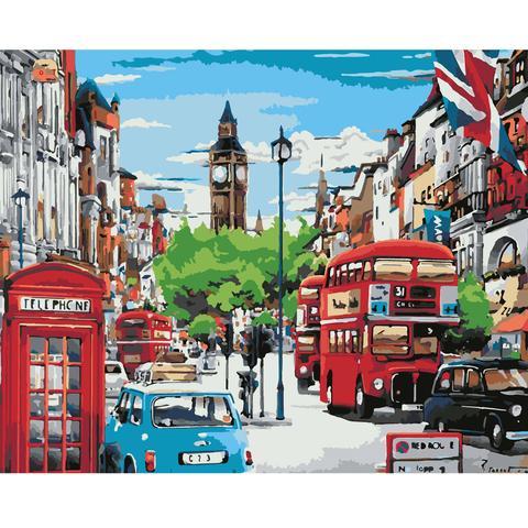 DIY Paint by Numbers Canvas Painting Kit for Kids & Adults - London City Bus Telephone