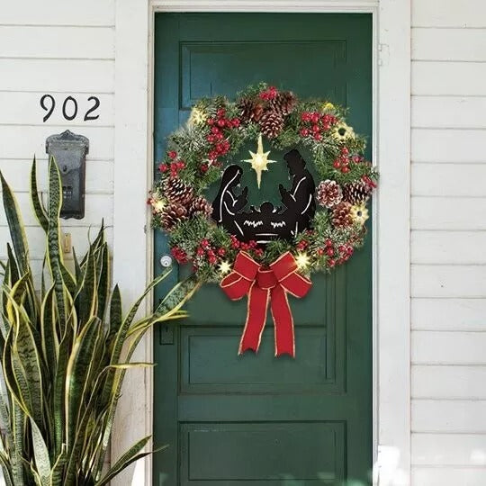 Lighted Nativity Scene Christmas Wreath