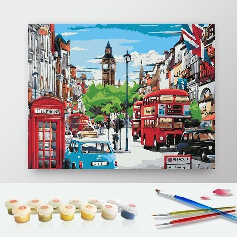 DIY Paint by Numbers Canvas Painting Kit for Kids & Adults - London City Bus Telephone