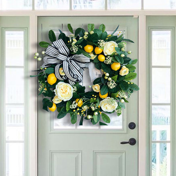 Yellow Rose Lemon Spring Summer Wreath For Front Door