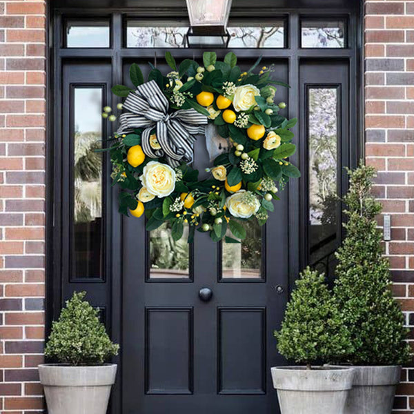 Yellow Rose Lemon Spring Summer Wreath For Front Door