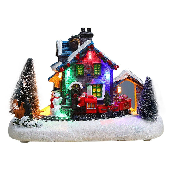 Christmas Snow House Figurines with LED Light Miniature Statue Home Decor