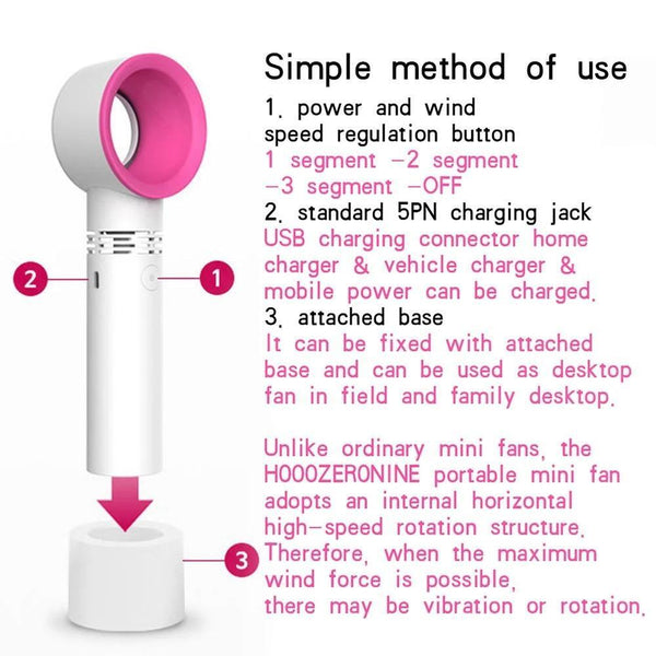 Rechargeable Portable Bladeless Fan Handheld Mini Cooler