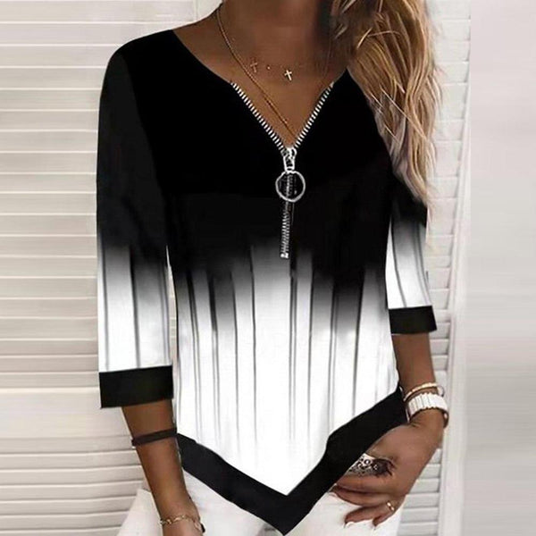 Comfy V-Neck 3/4 Sleeve Print Top