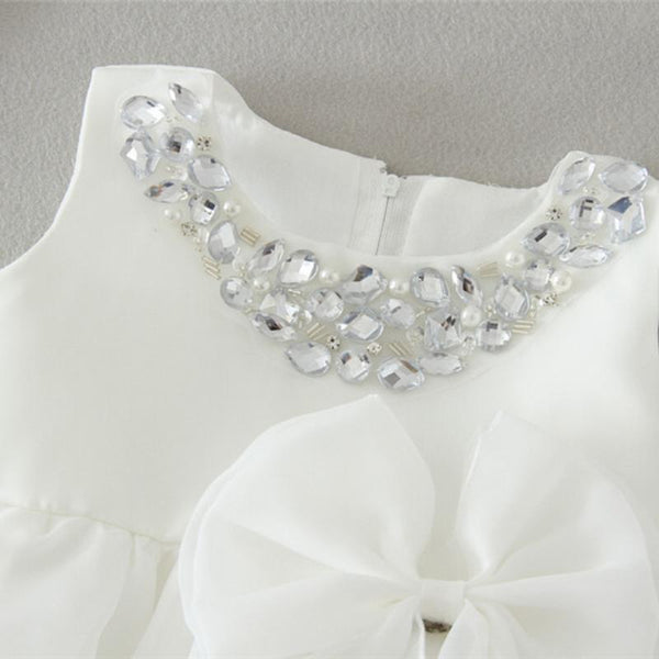 Cute Baby Girl Party Dress Stylish White Flower Dress 1st Birthday Lace Tulle Dress
