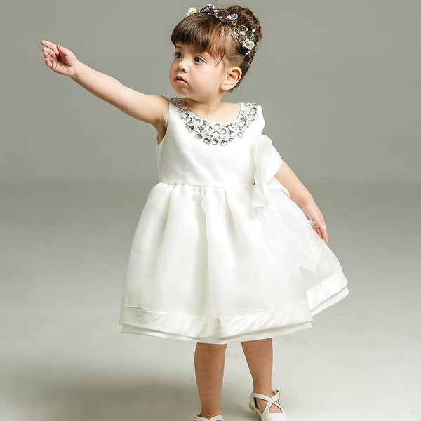 Cute Baby Girl Party Dress Stylish White Flower Dress 1st Birthday Lace Tulle Dress