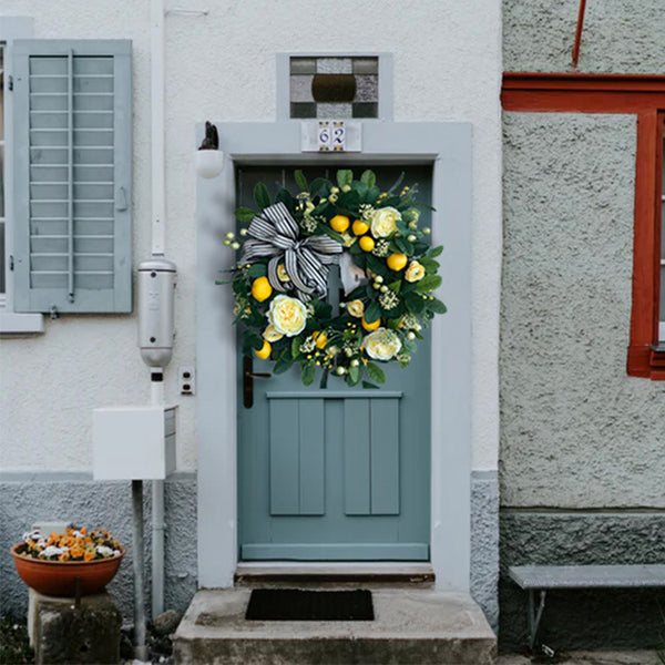 Yellow Rose Lemon Spring Summer Wreath For Front Door