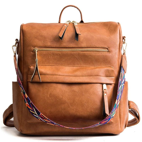 Vintage Large Faux Leather Travel Backpack