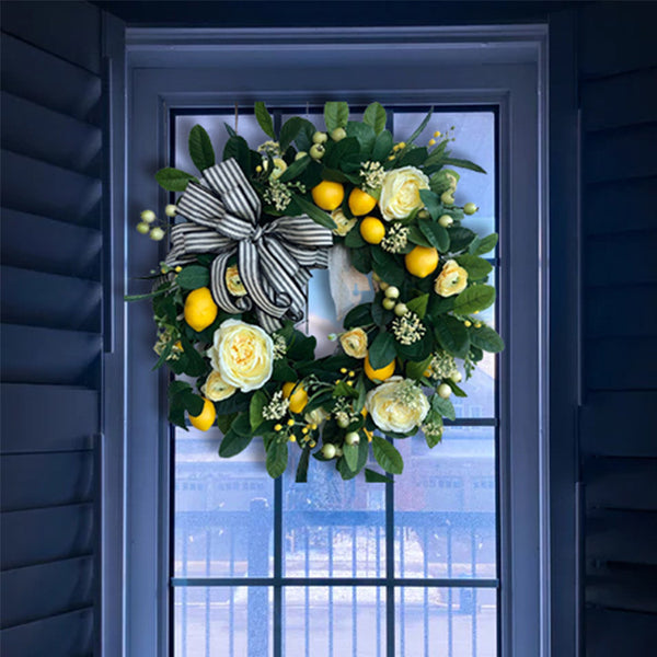 Yellow Rose Lemon Spring Summer Wreath For Front Door